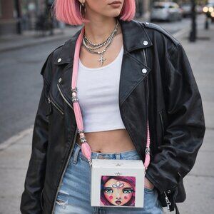 Boho STRONG - Cigar Box Crossbody Purse w/Pink Charm Crossbody